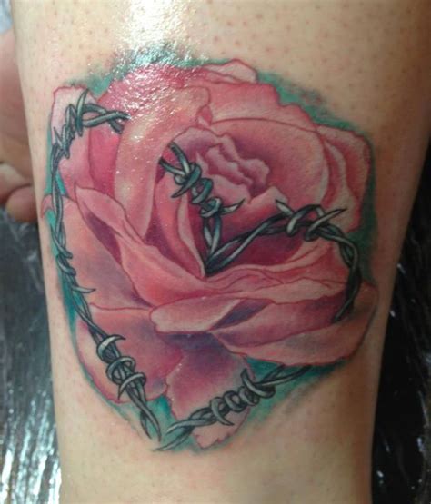 Cool Barbed Wire Tattoo With Rose Hip Tattoos Women Tattoos Rose