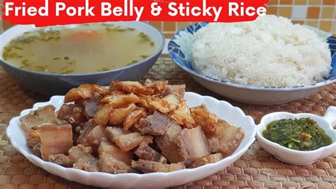 Pork Belly Recipes Leftover Deep Fried Pork Belly With Sticky Rice Youtube