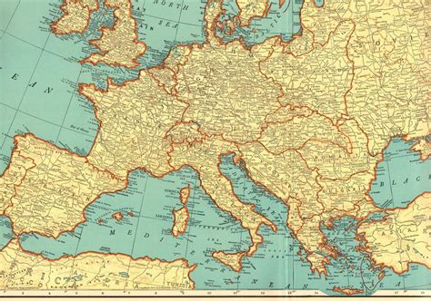 1943 Vintage Europe Map Antique Collectible Map Of Europe Rare Poster