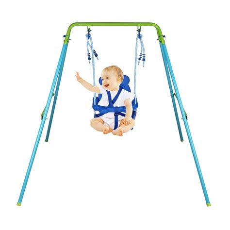Blue Folding Swing Outdoor Indoor Swing Toddler Swing With Safety Baby