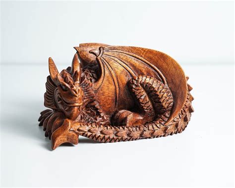 Sleeping Dragon Statue Dragon Sculpture Fantasy Animal Wood Etsy