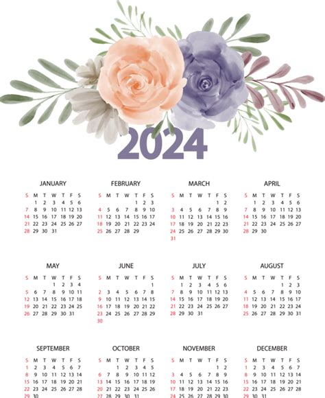 January 2024 Calendar Flower Becki Aloysia
