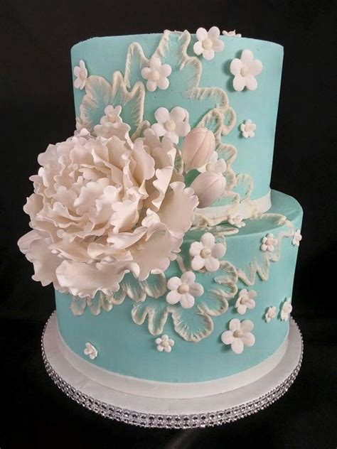 Sugar Peonies Buttercream Embroidery On Tiffany Blue Buttercream No