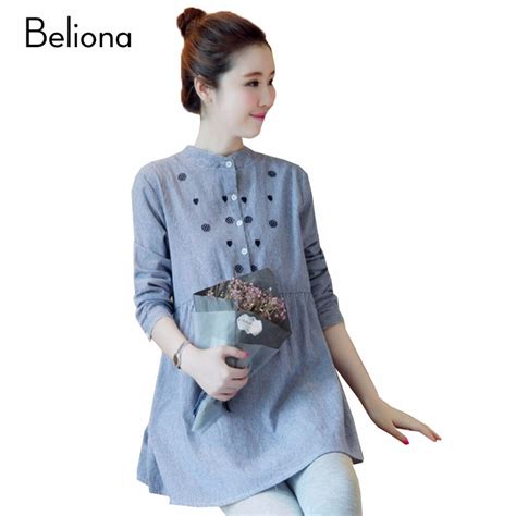 Fashion Stripe Blue Maternity Blouse Shirts For Pregnant Women Comfortable Loose Casual