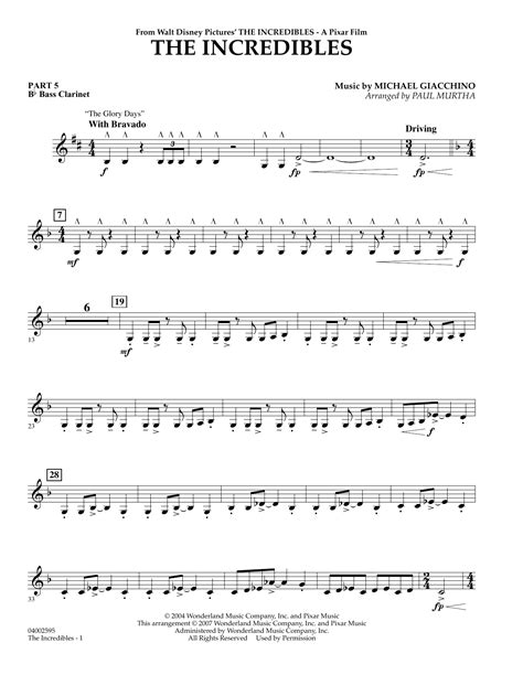 The Incredibles Pt5 Bb Bass Clarinet Sheet Music Paul Murtha
