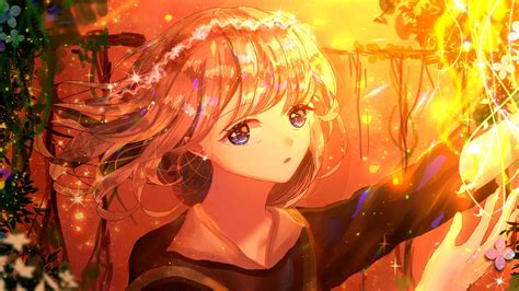 Download Wallpaper 2560x1440 Girl Glance Anime Art Yellow