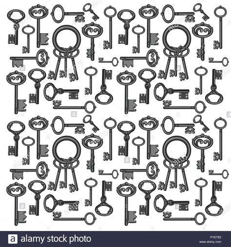 Texture Of Vintage Keys Isolated On White Background Vector Cartoon