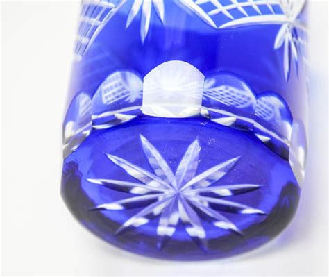 Set Of Four Cut Crystal Whiskey Glass Tumbler Cobalt Blue At 1stdibs Blue Whiskey Glass Blue