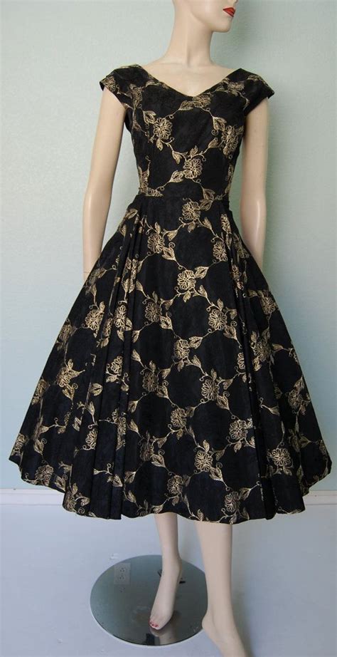 1950s New Look Double Embroidered Taffeta Party Dress Full Etsy