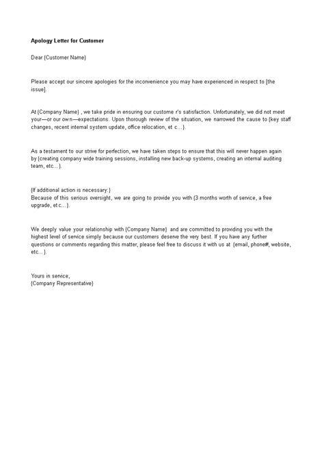 Letter Of Apology To A Customer Templates At