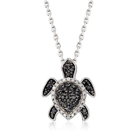 Ct T W Black And White Diamond Turtle Pendant Necklace In