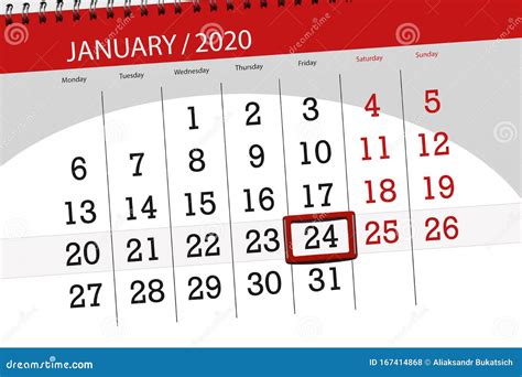 Calendar Planner For The Month January 2020 Deadline Day 24 Friday