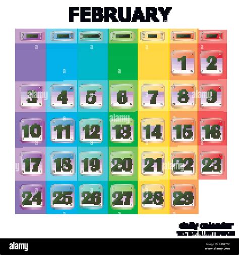 Colorido Calendario Para Febrero De 2020 En Inglés Conjunto De Botones