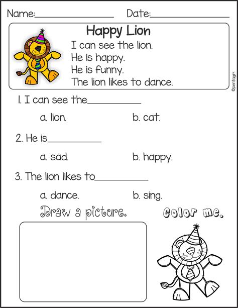 Kindergarten Worksheet Reading Comprehension