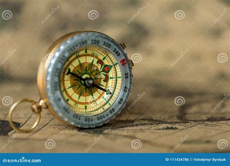 Old Compass On Vintage Map Stock Photo Image Of Antiquity 111434786