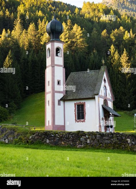 Wonderful Sunny Landscape Of Dolomite Alps St Johann Church Santa