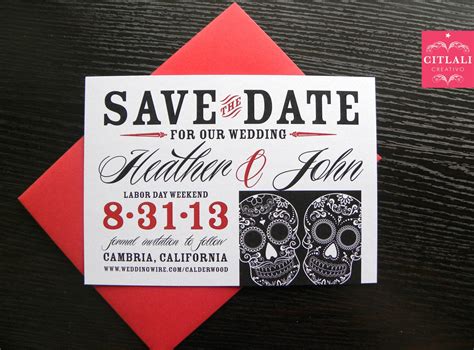 Day Of The Deaddia De Los Muertos Save The Date Sugar Skull Wedding