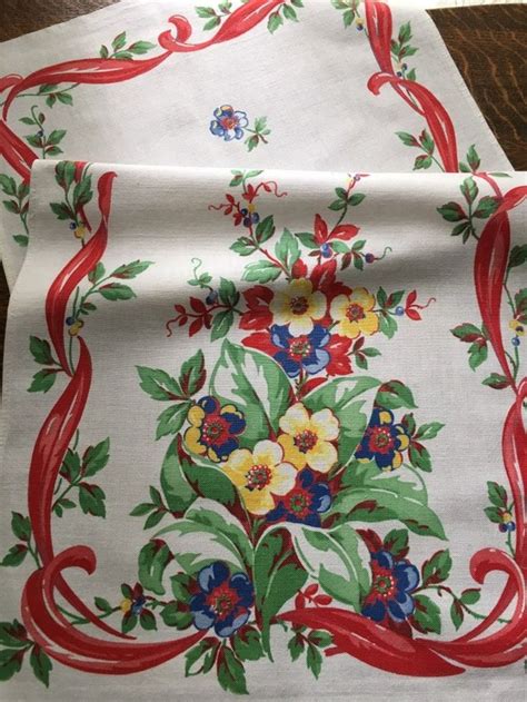 Vintage Startex 1950s Kitchen Towelfrench Red Ribbon And Etsy