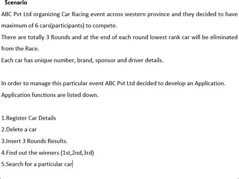 Solved Scenario Abc Pvt Ltd Organizing Car Racing Event