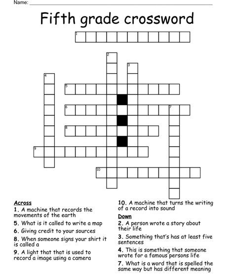 Fifth Grade Crossword Wordmint