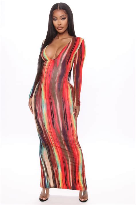 Work Of Art Long Sleeve Maxi Dress Multi Color Dresses Fashion Nova