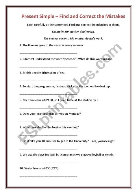 Present Simple Tense Find And Correct The Mistakes ESL Worksheet By Jordanaaloy