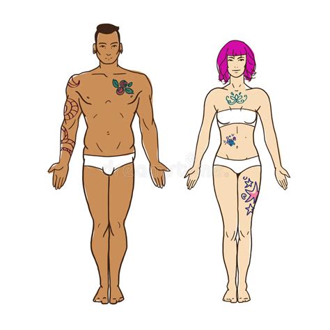 Informal Tatooed Man And Woman Vector Stock Vector Illustration Of