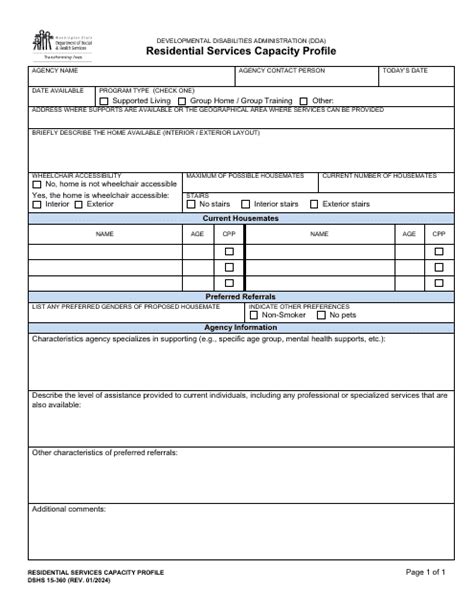 Dshs Form 15 360 Download Printable Pdf Or Fill Online Residential