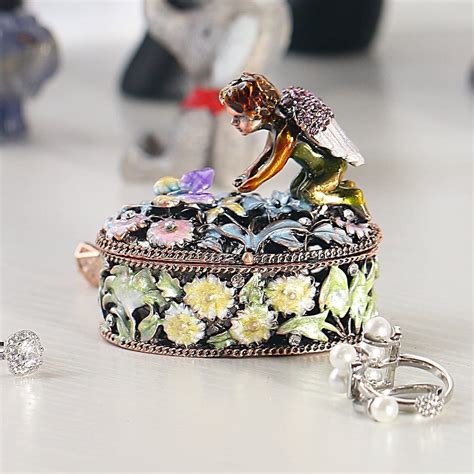 Angel Trinket Box Metal Enameled Flower Figurine Collectable Wedding Jewelry Ring Holder