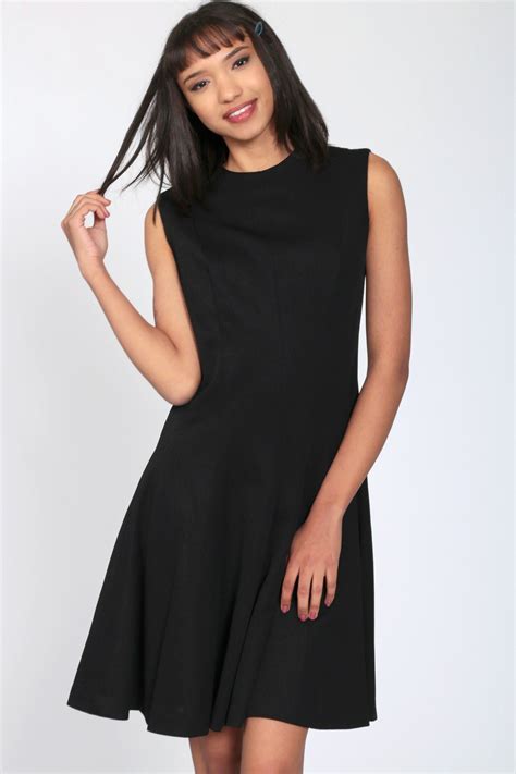 Black Mini Dress 60s Mod Shift Mini Sleeveless Lbd Twiggy Plain Gogo