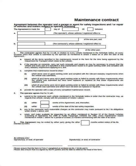 Free Sample Maintenance Contract Forms In Pdf Ms Word