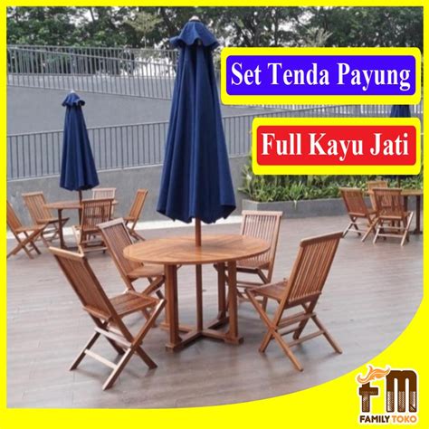 Jual Set Tenda Meja Payung Taman Cafe Pantai Hotel Lipat Kayu Jati