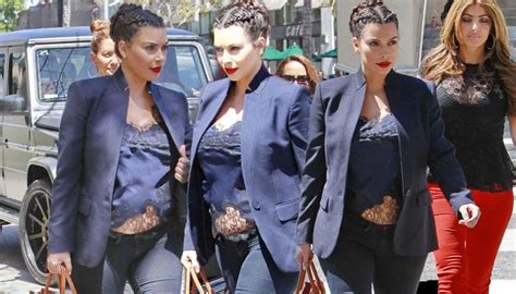 Hit Or Miss Pregnant Kim Kardashian Bares Baby Bump In Sheer Lace Top