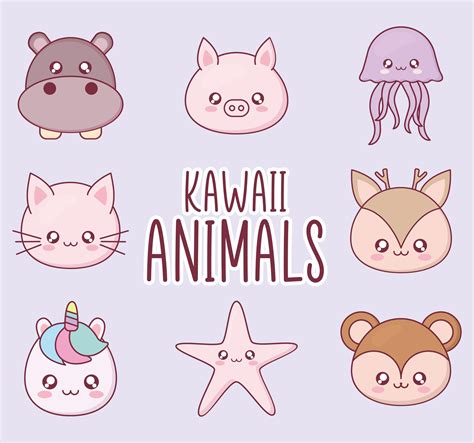 Kawaii Animal Cartoon Icon Set 2097401 Vector Art At Vecteezy