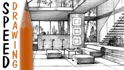 How To Draw Modern Interior Living Room Time Lapse Perspective