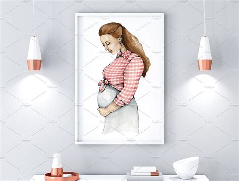 Printable Watercolor Pregnant Art By Ekaterinavi On Creativemarket