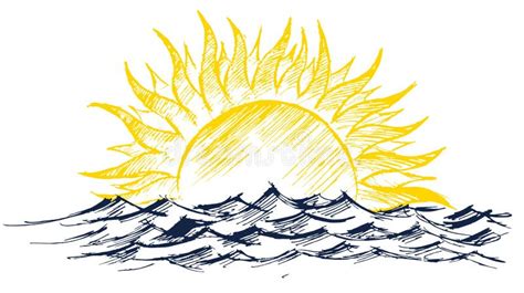 Dibujo Del Amanecer De Sun En El Mar Ilustración Del Vector
