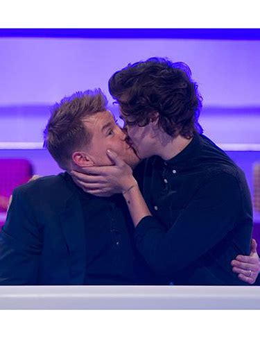 Frazer harrison / getty images. Harry Styles and James Corden kissing on A League Of Their ...
