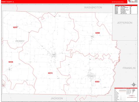 Perry County Il Zip Code Wall Map Red Line Style By Marketmaps