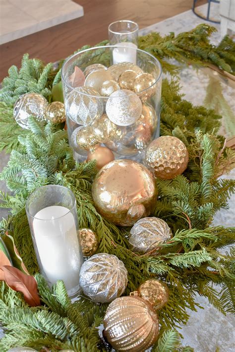Silver And Gold Christmas Centerpiece With Evergreens Home With Holliday