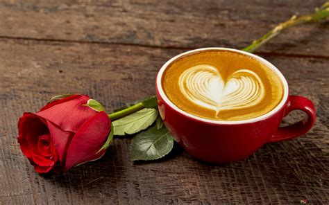 Valentines Day Cappuccino Coffee With Heart Crema Hd Wallpaper Download