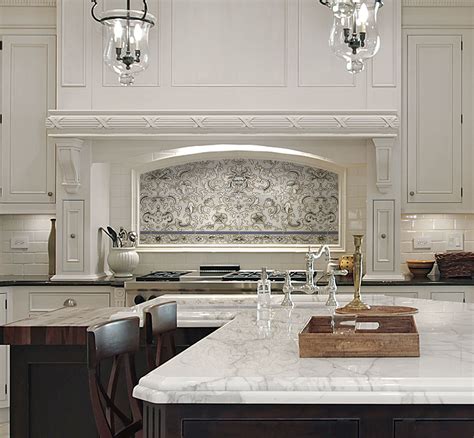 Our Bellamy Mural Featured As A Kitchen Backsplash On Carrara Marble