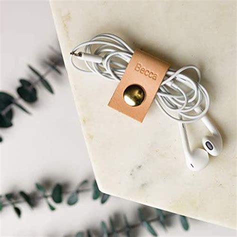 Keyaiira Small Personalized Leather Ear Bud Cord Holder