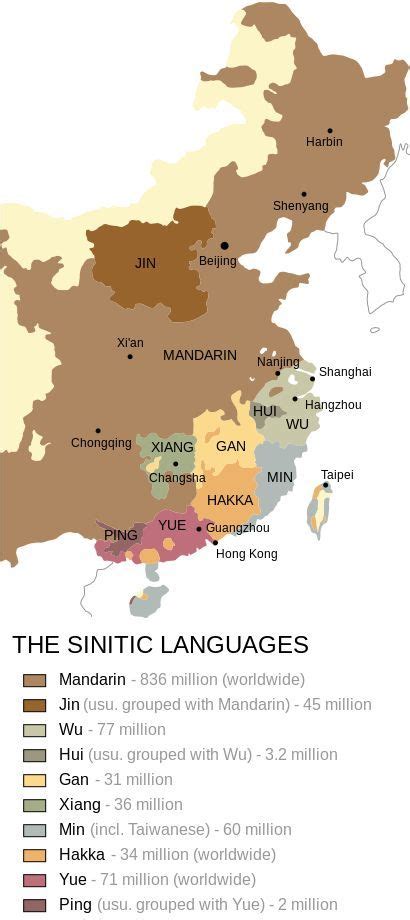 Map Showing Where Ten Chinese Dialects Are Spoken Yue Is Also Called
