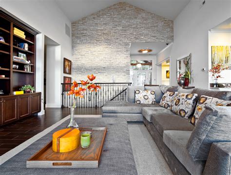 Kirkland Custom Living Room With Stone Accent Wall Transitional