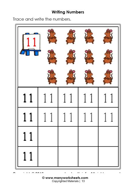 Kindergarten Number Tracing Worksheets 11 20