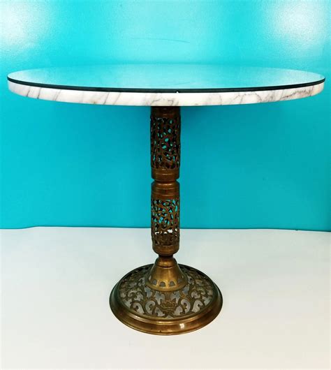 Reserved Hollywood Regency Mcm Brass And Marble W Glass Top Side Accent