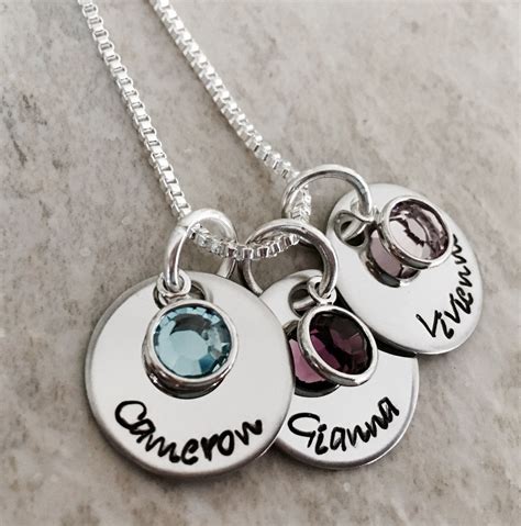 Personalized Name Necklace With Birthstone Crystals Mothers