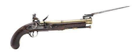 english flintlock blunderbuss pistol w flip bayonet ah6511