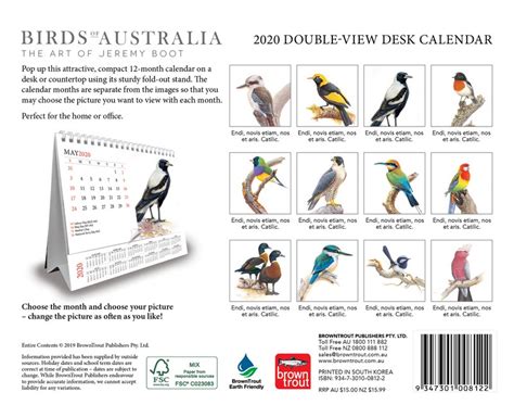 Birds Of Australia The Art Of Jeremy Boot 2020 Desk Calendar 2020